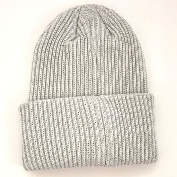 ANTHROPOLOGIE Beanie Hat Wellness Club Daily Practice Gray Embroidered Ribbed - Picture 6 of 13
